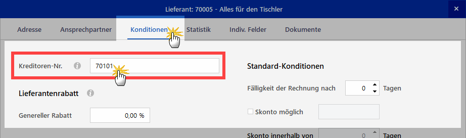 Kreditoren Nummer Screenshot