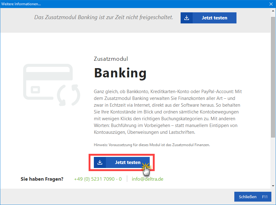 Banking testen & freischalten Banking testen & freischalten