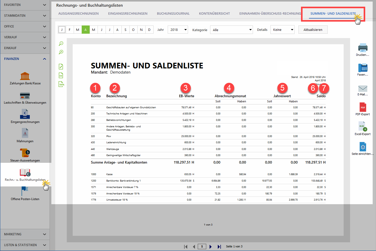 orgaMAX Summen- und Saldenliste