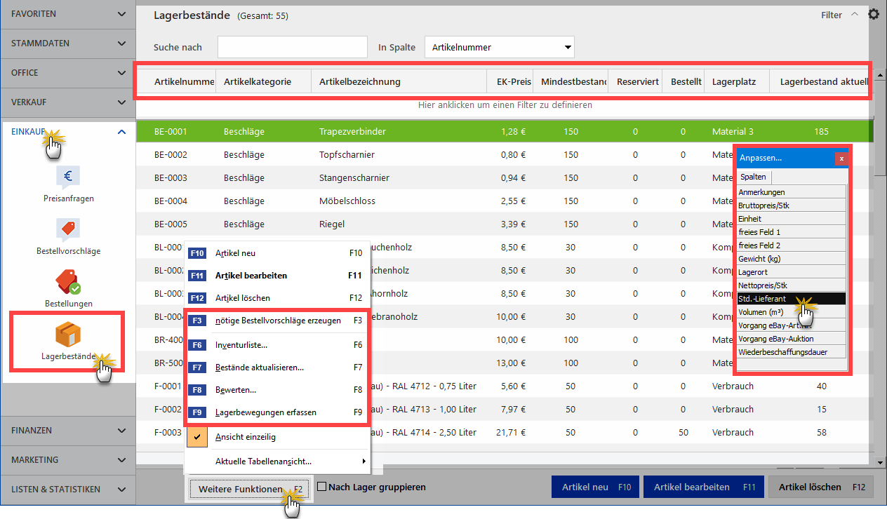 Lagerbestandsliste orgaMAX Lagerbestandsliste orgaMAX