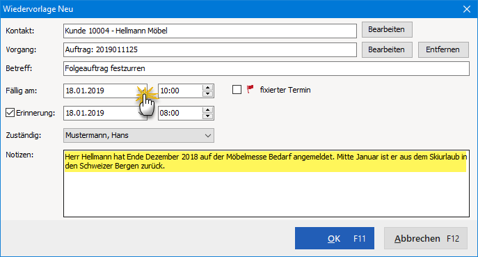 Wiedervorlage orgaMAX Wiedervorlage orgaMAX