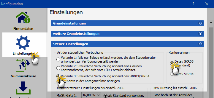 Einstellungen Steuern orgaMAX Einstellungen Steuern orgaMAX