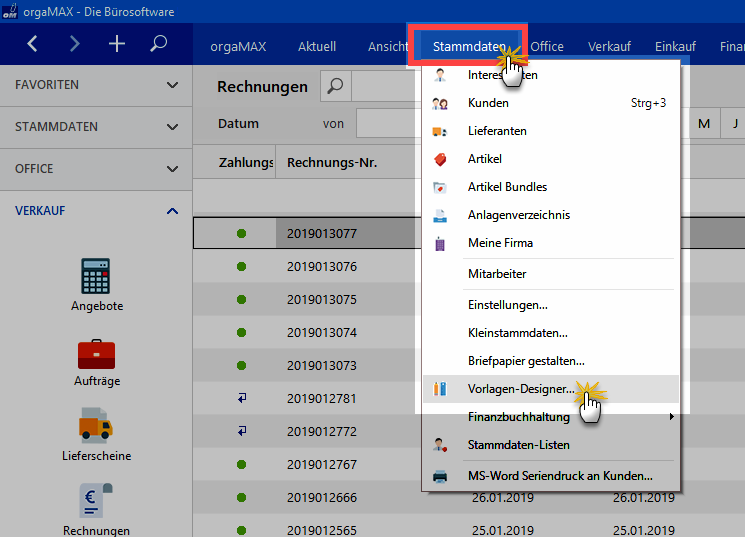 Vorlagendesigner orgaMAX Menü Vorlagendesigner orgaMAX Menü