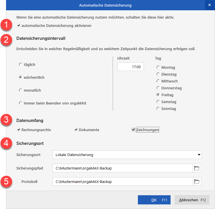 Sicherung PRO Einstellungen orgaMAX