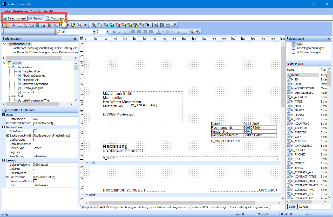 Vorlagen-Designer Screen orgaMAX Vorlagen-Designer Screen orgaMAX