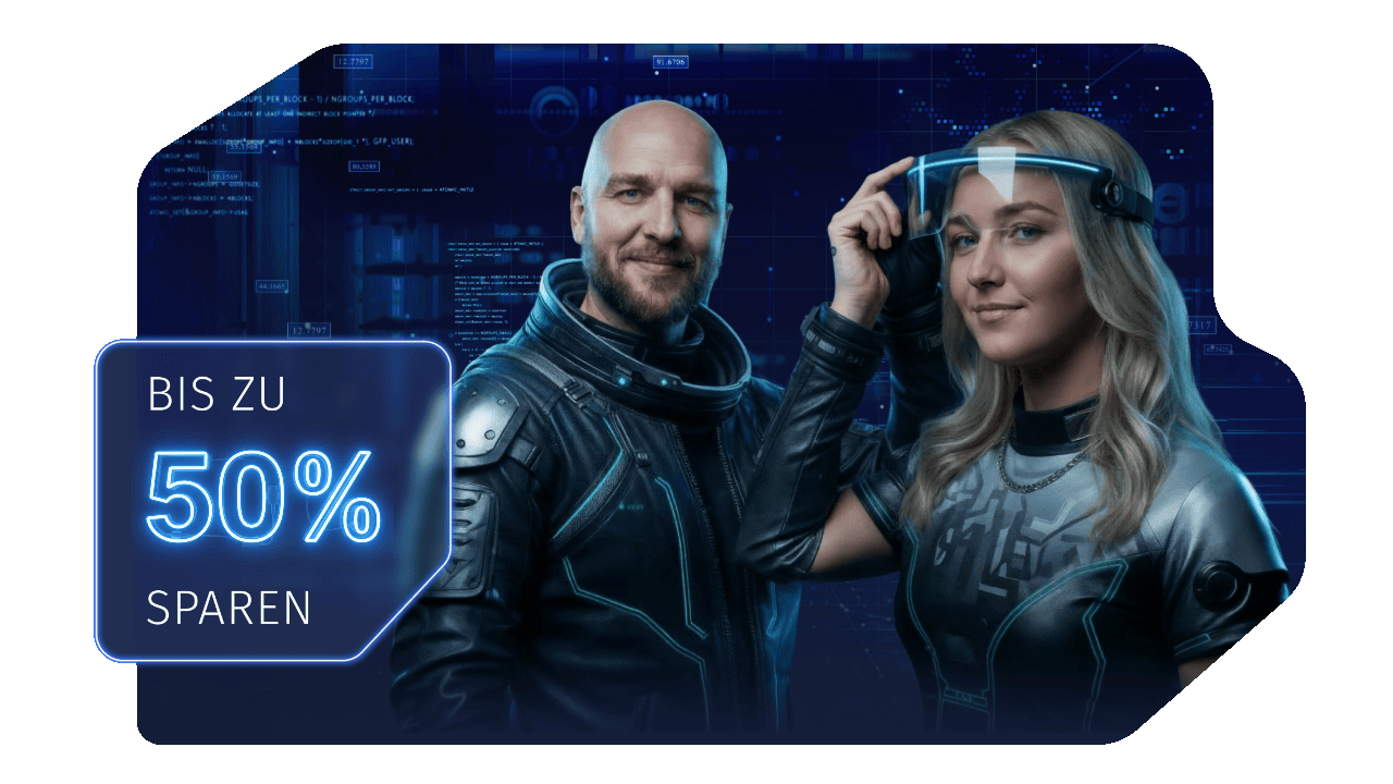 Sönke und Nicole von orgaMAX in Weltraum-Outfits werben mit bis zu 50 % Rabatt